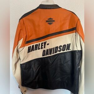 Authentic Men's Harley Davidson Leather Riding Jacket size Large Black Orange